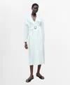 Mango Belted Long Sleeve Linen Shirtdress In White