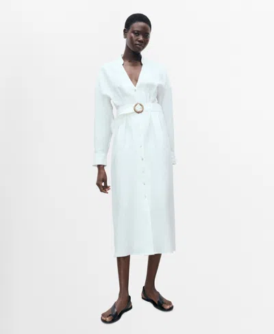 MANGO WOMEN'S BELT LINEN SHIRT DRESS