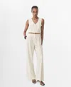 Mango Belt Long Jumpsuit Ecru In Ecru