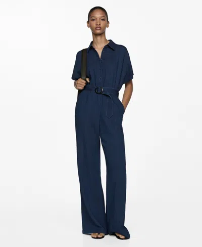 MANGO WOMEN'S BELT LONG JUMPSUIT