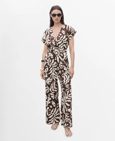 Mango Women's Belt Printed Linen Jumpsuit