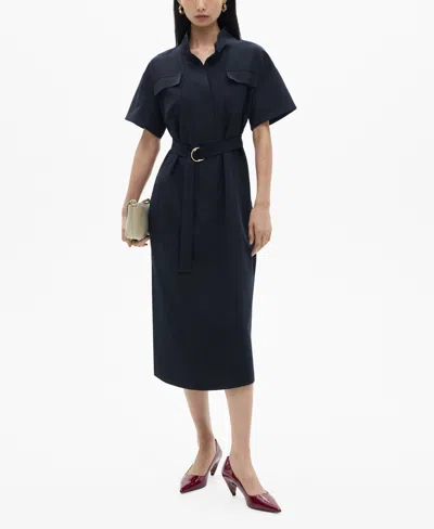 Mango Women's Belt Shirt Dress In Blue