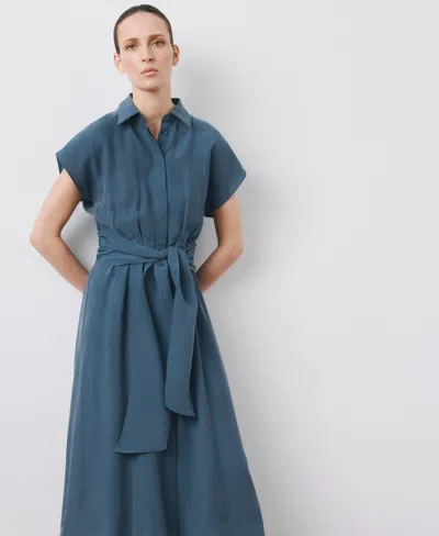 Mango Women's Belt Shirt Dress In Blue