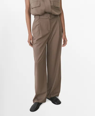 Mango Women's Belt Straight-fit Trousers Pants In Medium Brown