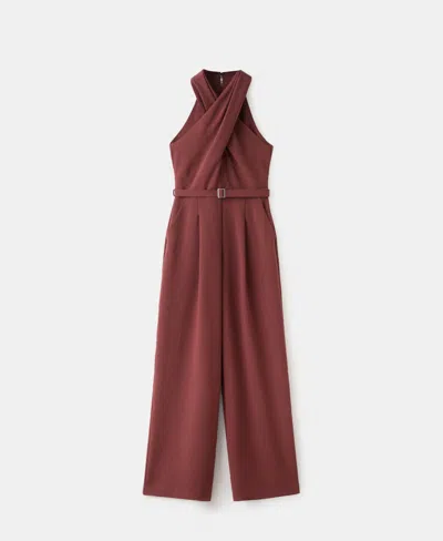 Mango Women's Belt Wrap Jumpsuit In Burgundy
