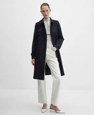 Mango Classic Trench Coat With Belt Dark Navy In Dark Navy