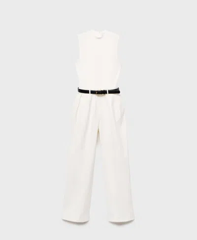 MANGO WOMEN'S BELTED COMBINED-FABRIC JUMPSUIT