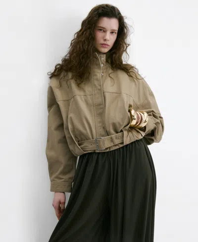 Mango Oversize Belted Cotton Twill Jacket In Green