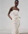 Mango Tie Belt Strapless Denim Jumpsuit In White