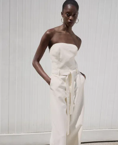 Mango Women's Belted Denim Jumpsuit In White