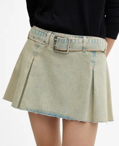 Mango Belted Mini Denim Skirt In Washed Blue - Part Of A Set