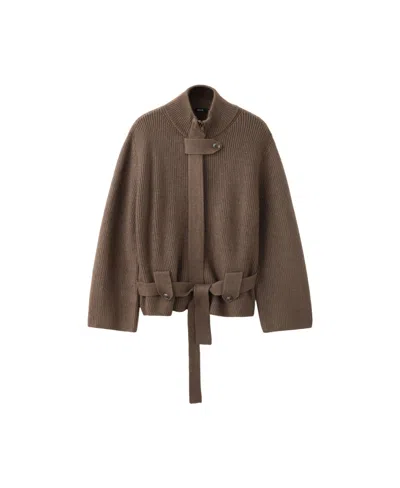 Mango Women's Belted Knit High Neck Long-sleeve Jacket In Chocolate