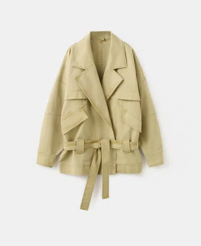 Mango Women's Belted Lapel Parka Coat In Green