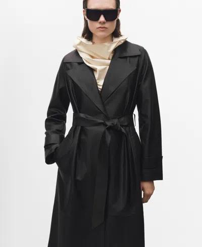 Mango Women's Belted Leather Trench Coat In Black