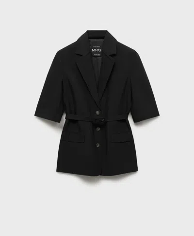 Mango Women's Belted Linen-blend Suit Jacket In Black