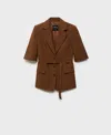 Mango Women's Belted Linen-blend Suit Jacket