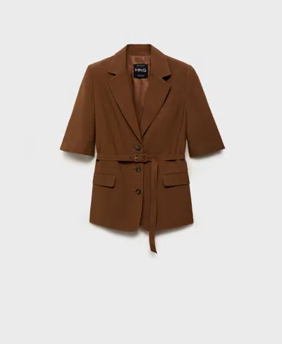 Mango Women's Belted Linen-blend Suit Jacket