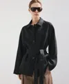 Mango Belted Linen Jacket In Black