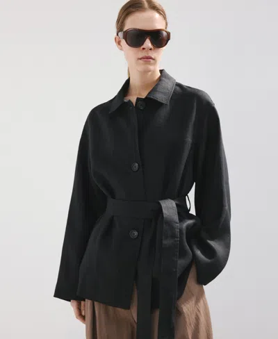 Mango Women's Belted Linen Jacket In Black