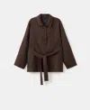 Mango Belted Linen Jacket In Brown