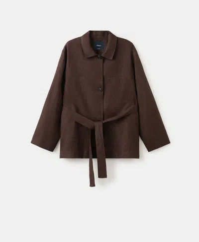 Mango Women's Belted Linen Jacket In Brown