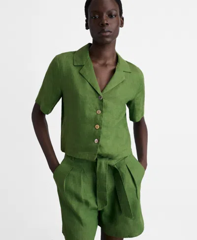 Mango Women's Belted Linen Shorts In Green