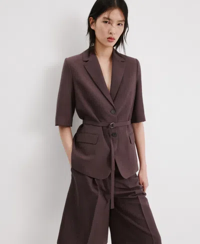 Mango Women's Belted Linen Suit Blazer In Brown