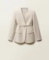 Mango Linen Suit Blazer With Belt In Neutral