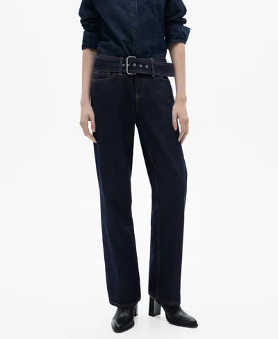 MANGO WOMEN'S BELTED LOW-RISE STRAIGHT JEANS