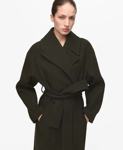 Mango Manteco Wool Coat With Belt In Brown