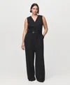 Mango Women's Belted Pinstripe Jumpsuit In Black