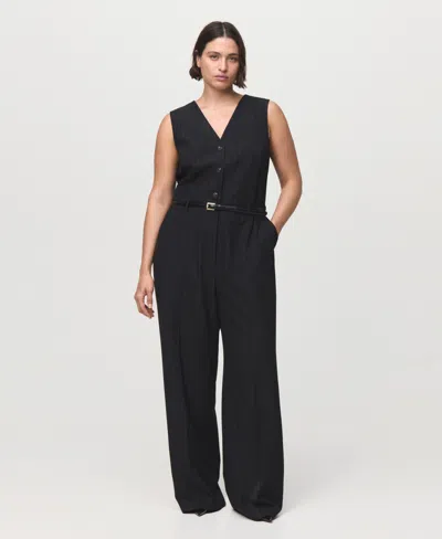 MANGO WOMEN'S BELTED PINSTRIPE JUMPSUIT