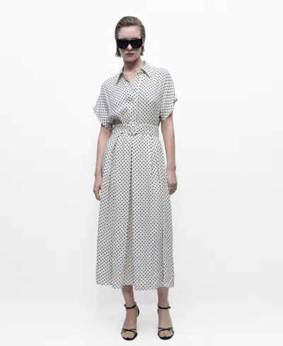Mango Women's Belted Polka-dot Dress In Off White