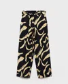 Mango Belted Printed Straight Trousers Black In Black