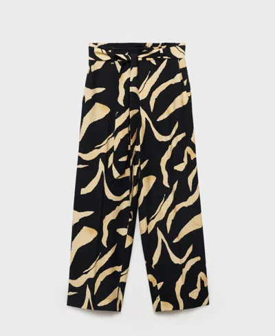 Mango Printed Straight Leg Pants In Black