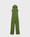 Mango Belted Linen Jumpsuit In Green