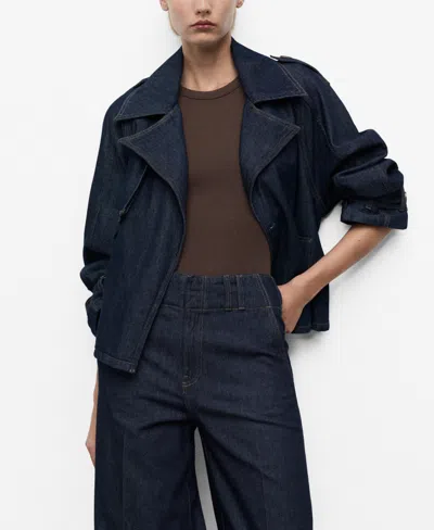 MANGO WOMEN'S BELTED SHORT DENIM TRENCH COAT