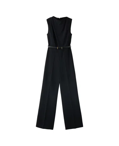 Mango Women's Belted Straight-fit Sleeveless Jumpsuit In Blue
