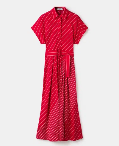Mango Belted Striped Shirt Dress Red