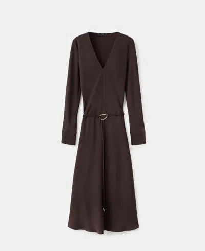 Mango Women's Belted V-neck Dress In Brown