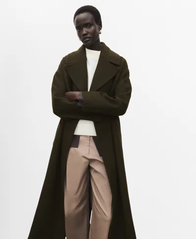 Mango Women's Belted Virgin Wool Coat In Green