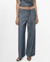 Mango Women's Belted Wide Leg Denim Pants In Blue