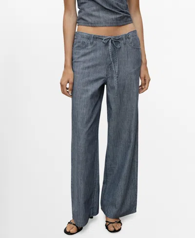 Mango Women's Belted Wide Leg Denim Pants In Blue