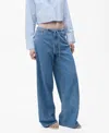 Shop Mango Women's Belted Wide Leg Denim Pants In Medium Blue