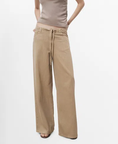 Mango Women's Belted Wide Leg Denim Pants In Brown