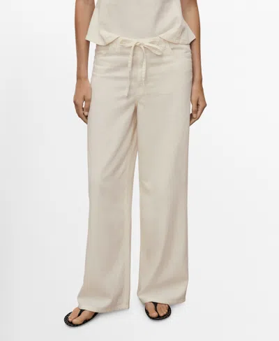 Mango Women's Belted Wide Leg Denim Pants In Sand