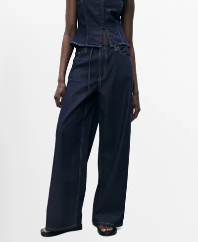 Mango Topstitch Wide Leg Jeans In Open Blue