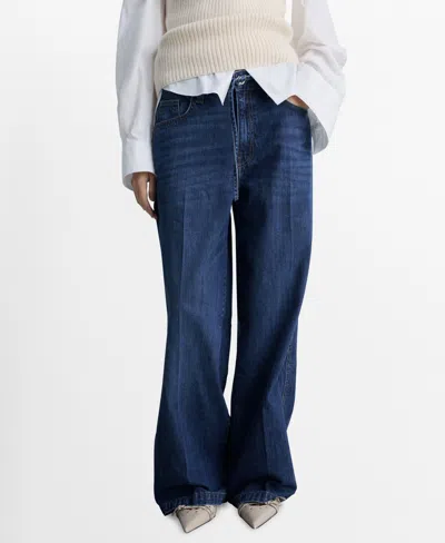 Mango Women's Belted Wide Leg Jeans In Dark Blue