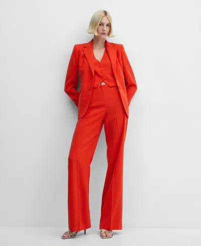 Mango Women's Belted Wide Leg Pants In Coral Red