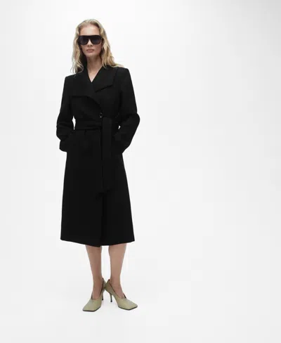 Mango Women's Belted Woolen Coat In Black